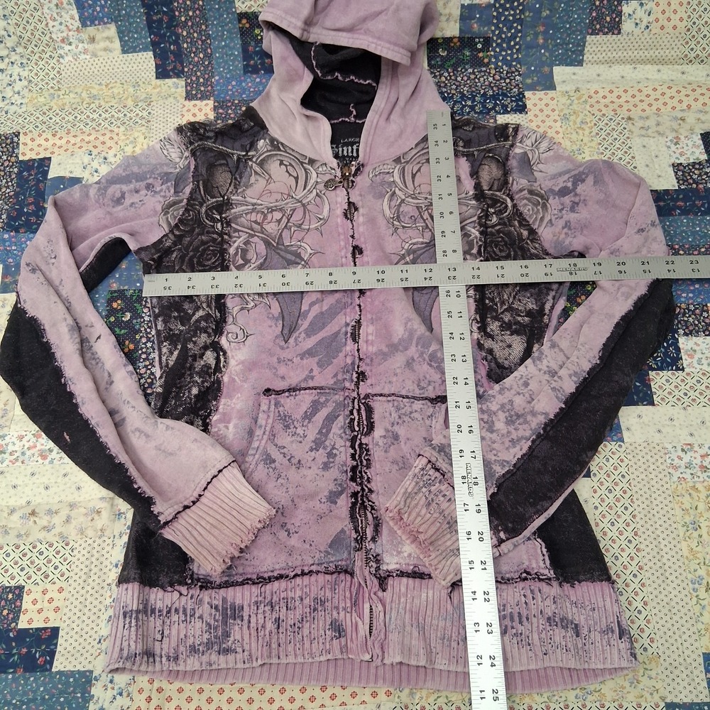 Sinful by Affliction Y2K Hoodie Womens Size Large Cyber Grunge Mall Goth Pink - Picture 7 of 10